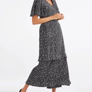 Vetta Tiered Wrap Dress - Black & White Dots